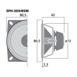 Monacor SPH-30X/8SW Wysokiej jakości pełnopasmowy głośnik HiFi, 20W RMS/8Ω, z czarną kewlarową membran
